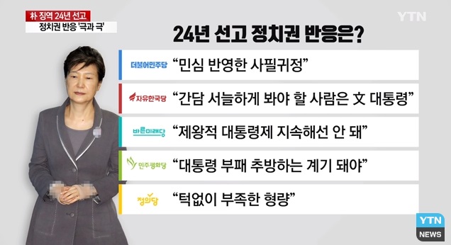 朴 징역 24년 선고...정치권 반응 '극과 극' / YTN